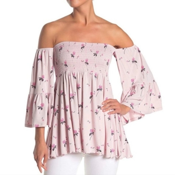 Free People Lana Off-The-Shoulder Top with Printed Cloudberries. - Picture 2 of 10